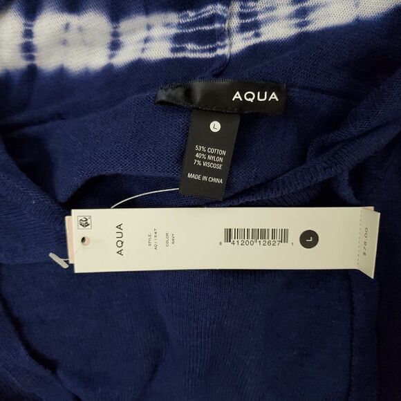 AQUA NWT Navy Blue & White Tie Dye Hooded Sweatshirt Top L - Picture 6 of 7